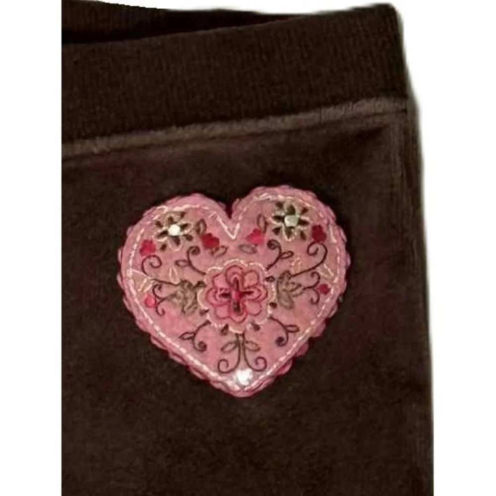 Gymboree Vintage Tyroleon Lure Brown Velour Pants Pink Heart Sz 5